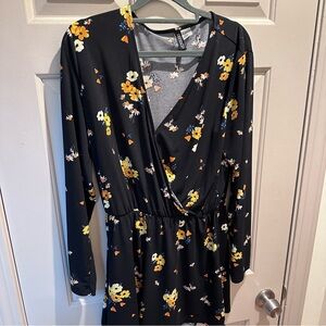 Black & yellow floral long sleeve romper